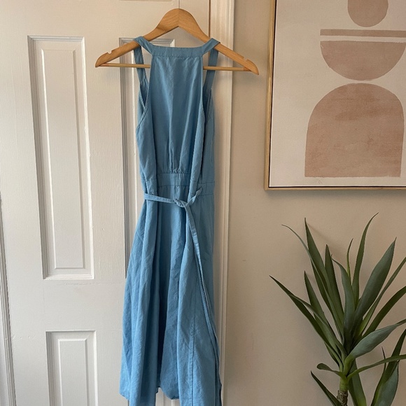 J. Crew Linen Wrap Midi Dress Blue XS - Picture 10 of 12